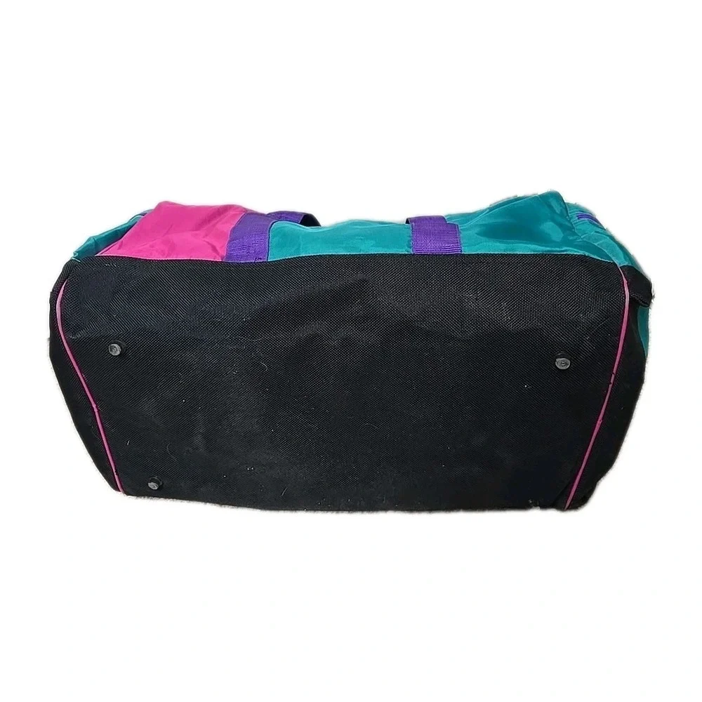 Vintage 90s Locomotor Sport Duffle Bag Teal Pink Purple Retro Gym Travel Luggage